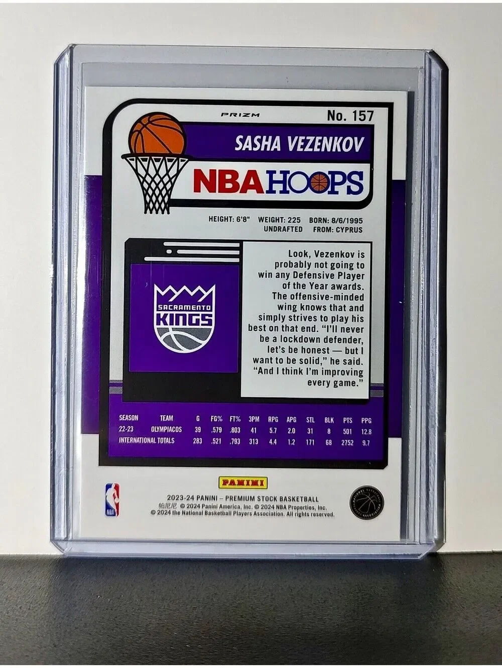 Sasha Vezenkov 2023-24 Panini Premium NBA Hoops #157 Rookie Prizm Refractor Card